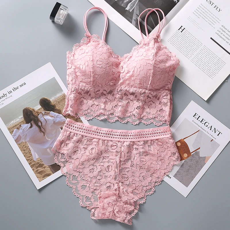 Frauen Spitze Bh Höschen Set Sexy Dessous Set Gepolsterte Bralette Niedrigen Taille Slips Sexy Unterwäsche Weibliche Draht Freies Weiche_voghion.com