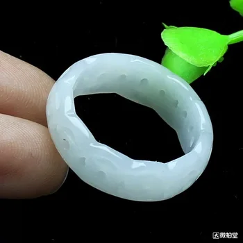 

Chinese Green Emerald Hollow Ring 8-10 Charm Jewellery Fashion Accessories Hand-Carved Man Woman Luck Amulet Gifts P11