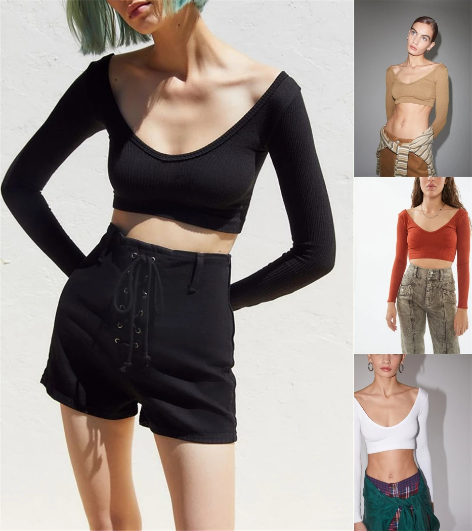 

Spring and Autumn New Hot Sale Solid Color Knit T-Shirt Blouse