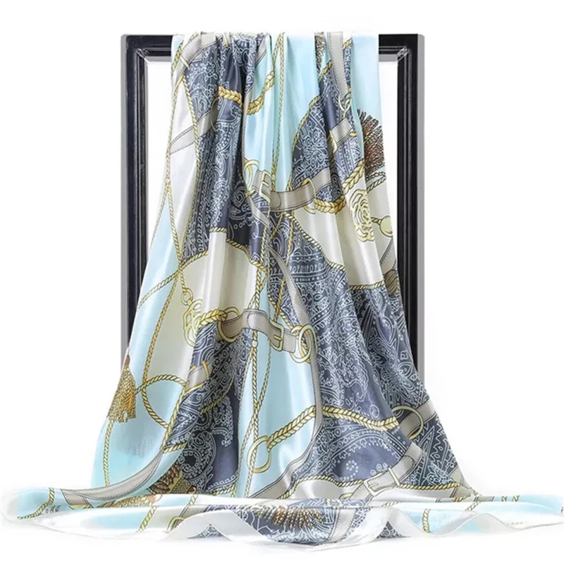 Шелковые шарфы Foulard 90*90 см квадратная голова хиджаб шарф Женский шифон шаль Бандана обертывание глушитель парео - Цвет: 36