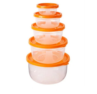 Round Orange 5 шт. в наборе, пластиковый Ланч-бокс, портативная миска, контейнер для еды, Ланч-бокс, Экологичная коробка для хранения продуктов, кухонная упаковочная коробка - Цвет: Round Orange