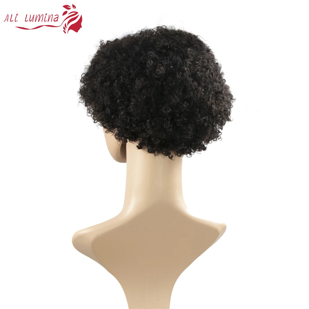 Peruca de Cabelo Curto com Franja Humano para as Mulheres Encaracolado Peruca Afro Cabelo Negras Máquina Cheia Perucas Remy Peruano Pixie Corte 100% 6 High Quality Apliques e perucas