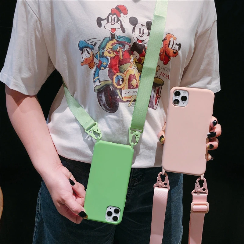 Shoulder strap lanyard Phone Case For iphone 12 13Pro 12Pro 11 11Pro Max X XR XS Max SE 7 8Plus Candy color soft silicone case Shoulder strap lanyard Phone Case For iphone 12 13Pro 12Pro 11 11Pro Max X XR XS Max SE 7 8Plus Candy color soft silicone case