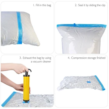 

8xVacuum Storage Bags Travel Space Saver Garment Seal Clothes Hand Pump Large