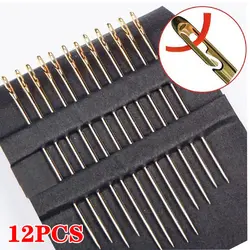 12pcs Self-Threading Sewing Needles Stainless Steel Quick Automatic Threading Needle Stitching Pins DIY Punch Needle Threader 12pcs Self-Threading Sewing Needles Stainless Steel Quick Automatic Threading Needle Stitching Pins DIY Punch Needle Threader
