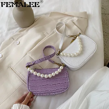 

Fashion Pearl Chains Baguette Handbag Designer Luxury Lady Tote Purses Crocodile Pattern Armpit Bags Small Shoulder Underarm Bag
