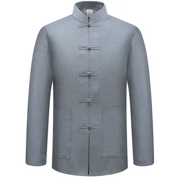 

New Male Cotton Shirt Traditional Chinese Men Coat Clothing Kung Fu Tai Chi Uniform Autumn Spring Long Sleeve Jacket for Man