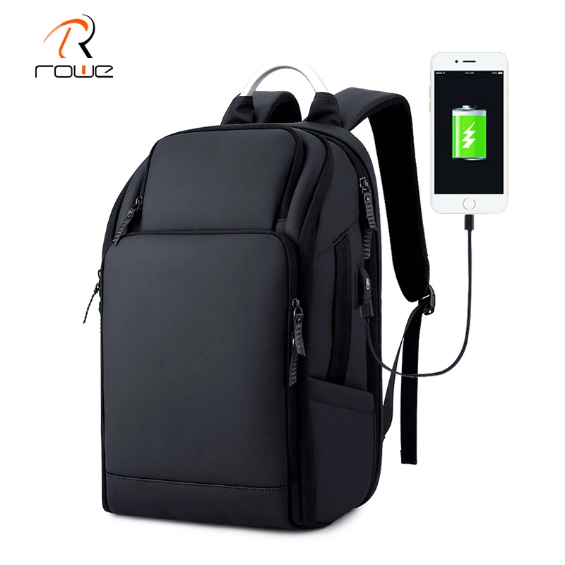 

ROWE Business Men's Backpack Black USB Charging Anti Theft Laptop Backpack 17 Inch Male Large Capacity Fashion Travel Backpacks