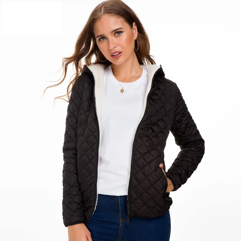 

FMFSSOM 2019 New Female Parkas Jackets Women Winter Lamb Hooded Coats Cotton Winter Jacket Womens Outwear Coat