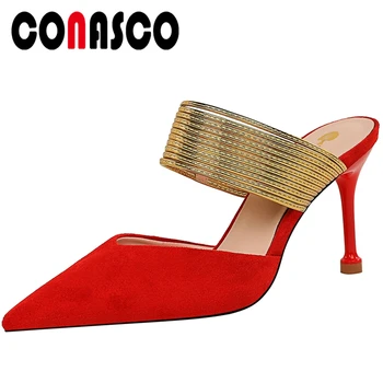 

CONASCO Women Sandals Slippers Pumps High Heels Narrow Band 2020 Summer New Euro Style Fashion Sexy Wedding Casual Shoes Woman