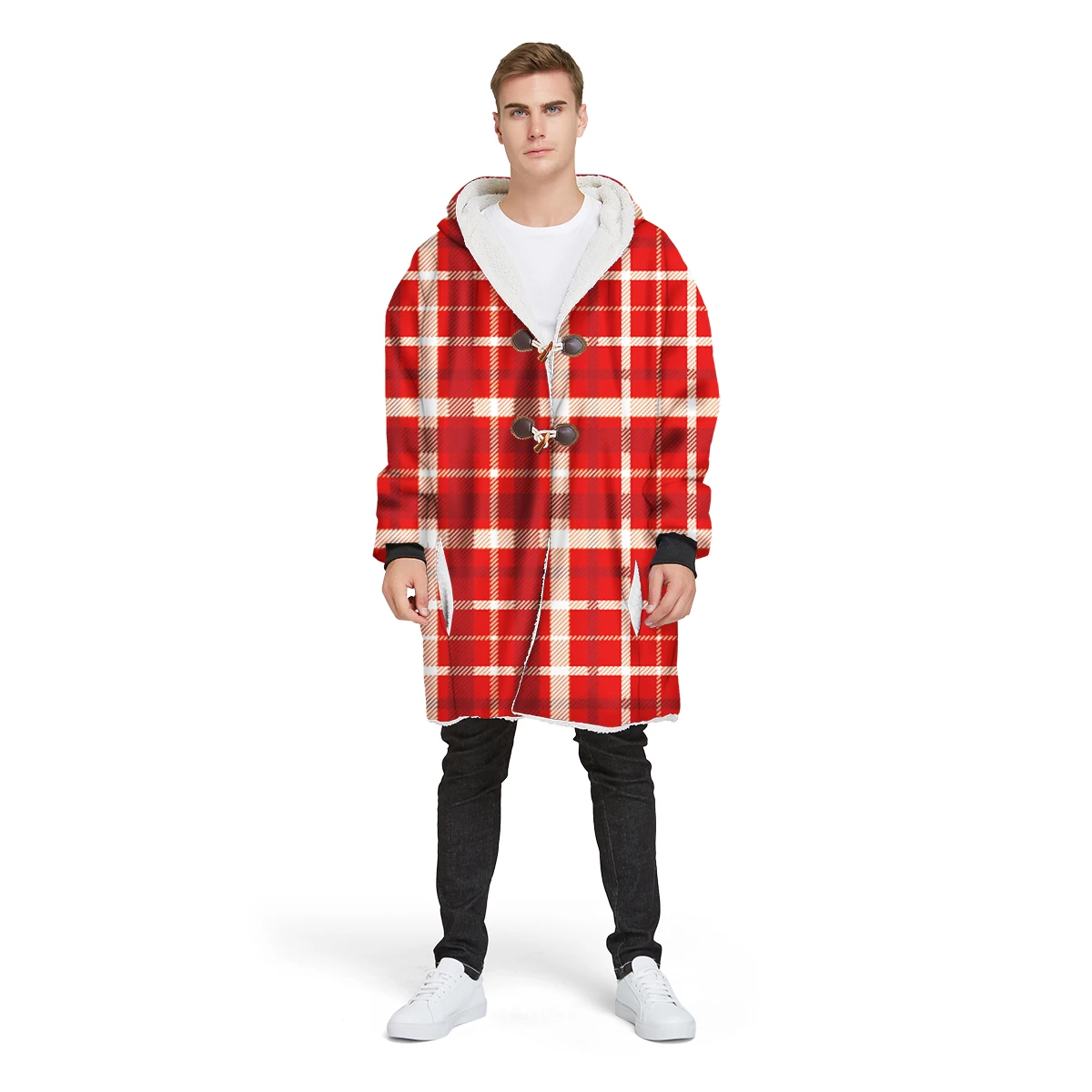 Красный плед серии Флисовое одеяло с капюшоном с искусственная плюшевая накладка зимние худи для улицы Куртка теплое носимое одеяло с рукавами