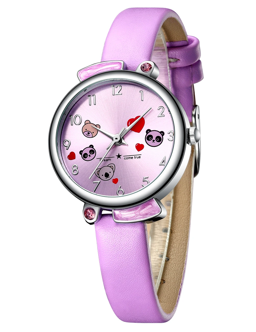 Relojes модные часы KDM детские часы Подарки для девочек студентов Мультяшные наручные часы милый медведь кожаный ремешок Montre Enfant 0092 - Цвет: purple