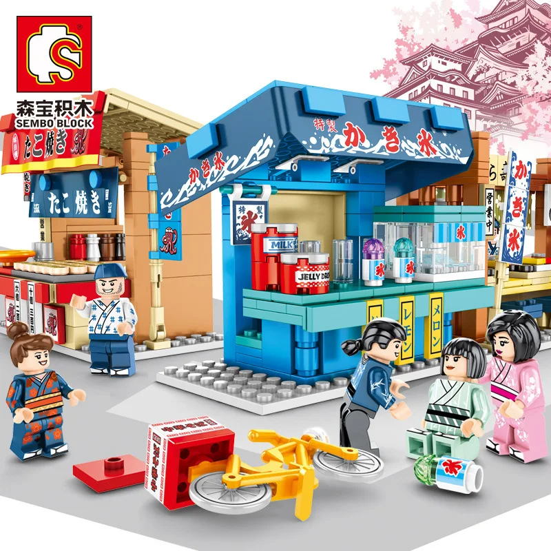 Sembo Street View of Japanese Snack Bar, мини городской уличный магазин, ресторан, набор, 3D модель, конструктор, игрушка для детей