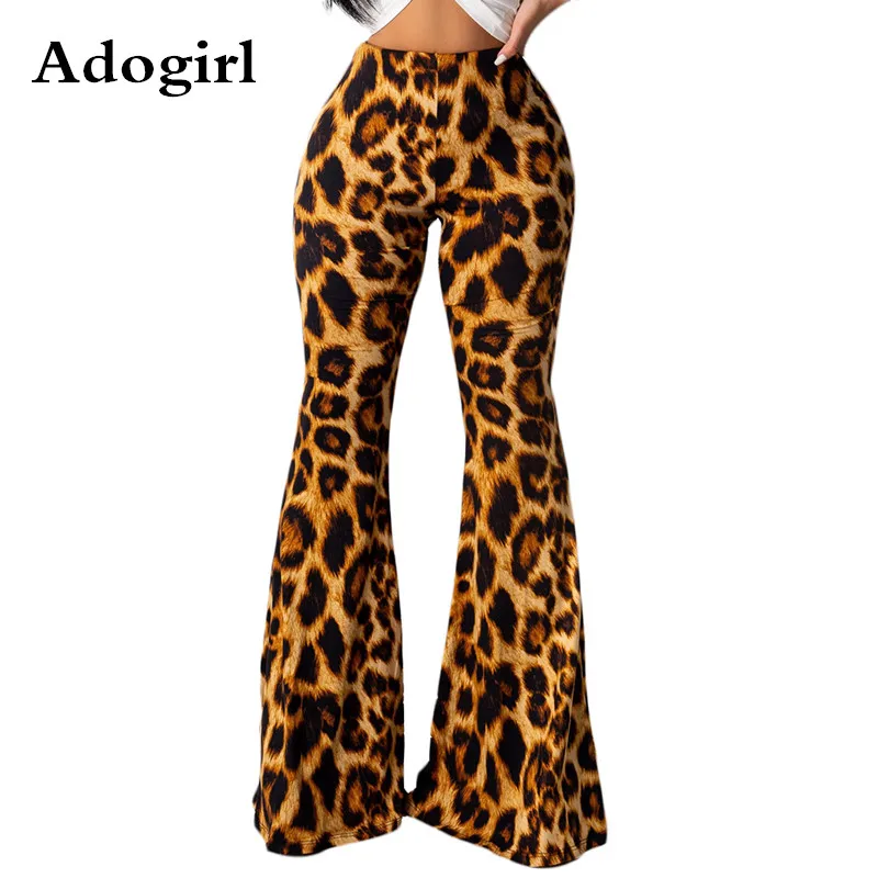 

Adogirl 2019 Autumn Winter Women High Waist Leopard Print Wide Leg Pants Party Club Night Classic Trousers Fashion Leggings