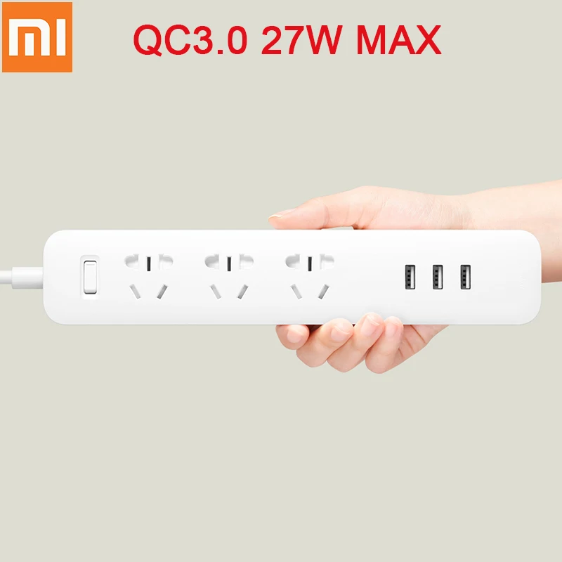 Новинка удлинитель питания Xiaomi Mijia QC3.0 27 Вт для быстрой зарядки 3 USB + гнезда