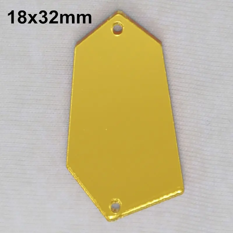 Золотое акриловое зеркало пришивные стразы DIY Flatback зеркальные акриловые пришивные стразы с отверстиями для шитья - Цвет: A03-18x32