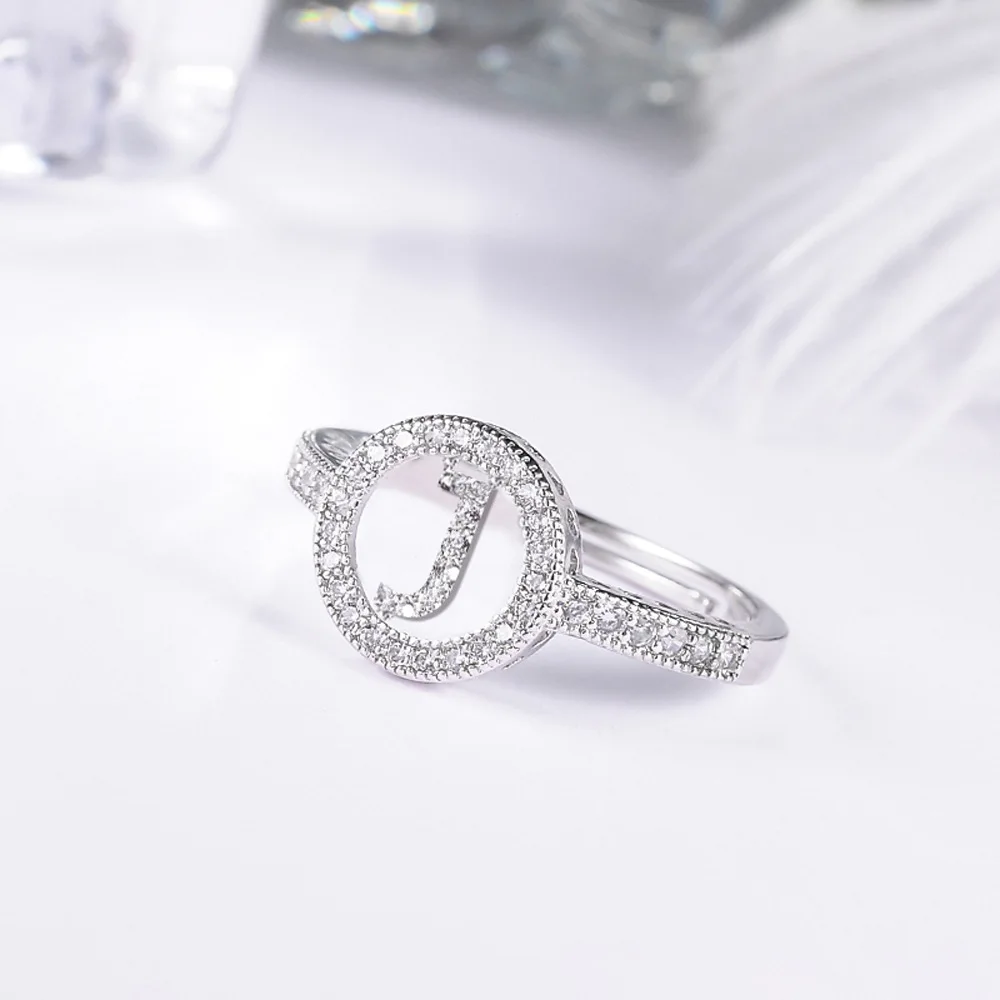 26 букв простые изысканные серебряные Регулируемые кольца очаровательные женские персональные кольца подарок - Цвет основного камня: J