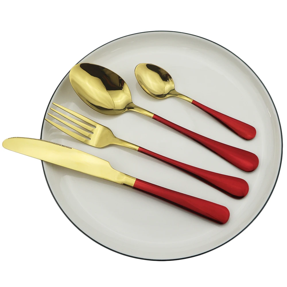 Gold Dinnerware Set Black Fork Knife Spoon Dinner Set 304 Stainless Steel Cutlery Set Colorful Silverware Kitchen Tableware Set - Цвет: red 1set 4pcs