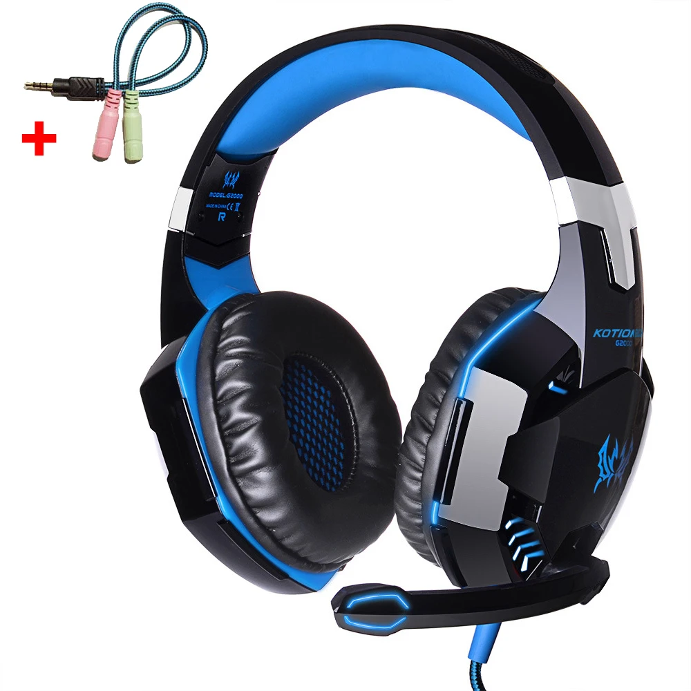 G2000-Blue Spillter KOTION EACH G2000 G4000 G9000 Игровые наушники геймерские наушники стерео глубокий НЧ, проводная гарнитура Mic светодиодный светильник для ПК PS4 X-BOX 3,5 - Цвет: G2000-Blue Spillter