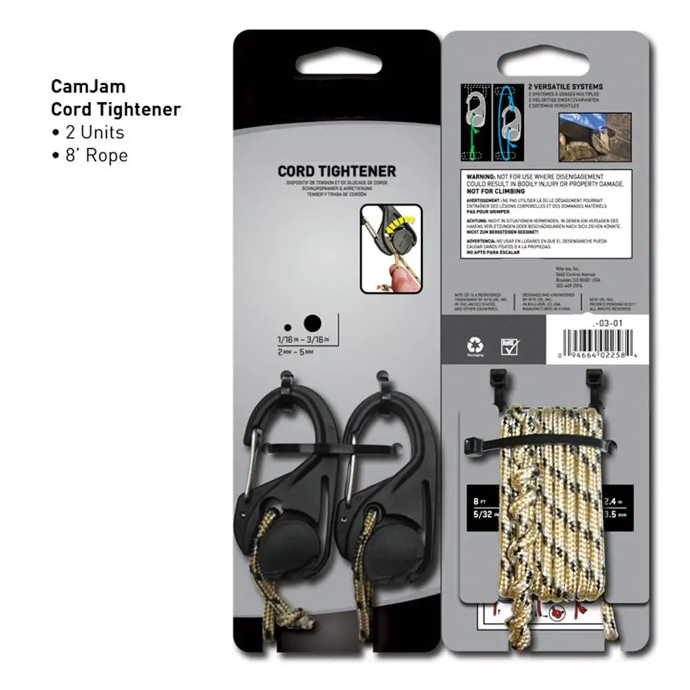 

2PCS Camping Tent Cord Tightener Lightweight Plastic Tie Hook With Carabiner Clip And Cord Rope For Outdoor Tents Accessories