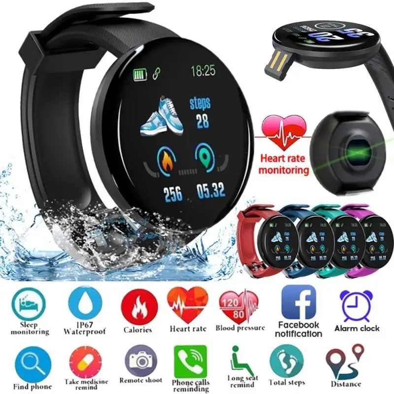D18 Smart Watch Men Women Blood Pressure Smartwatch Sport Tracker Pedometer 116 Plus Watches For Android IOS | Электроника