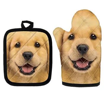 

Kitchen Insulation Gloves 3D Animal Dog Print Kitchen Pad Cooking Microwave Gloves for Baking BBQ Oven Potholders Oven Mitts