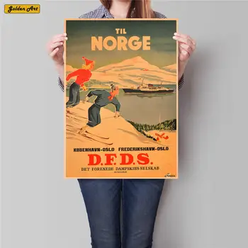 

Norway City Travel Poster Antique Landscape Painting Vintage Kraft Paper Hand Painted Wall Art Sticker Home Decor 42x30cm