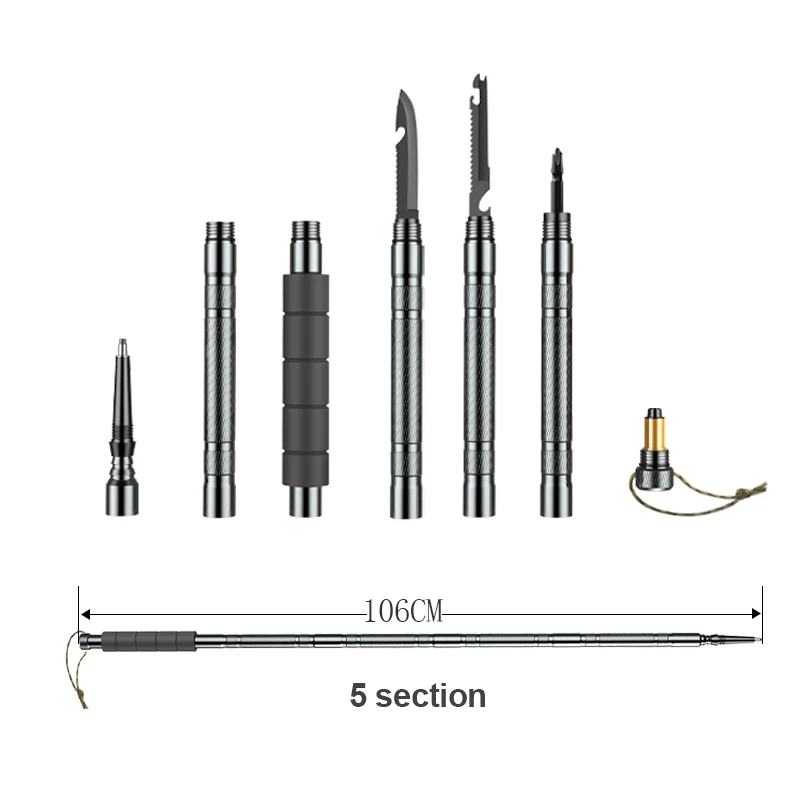 BSWolf палки для ходьбы, трекинга, палки для наружной защиты, тактическая ручка многофункциональная алюминиевая легированная альпеншток, походные палки - Цвет: 5 sections