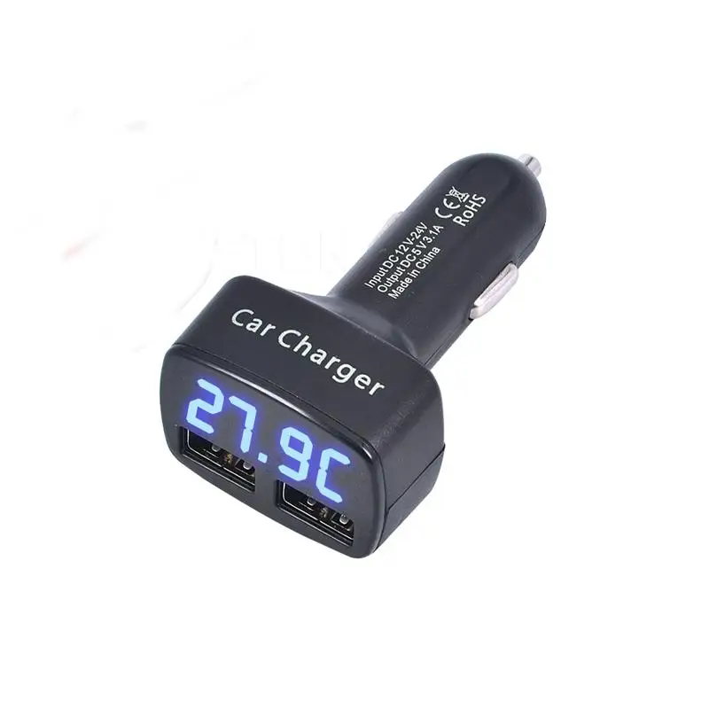 MeterMall устройство для автомобиля с двумя портами USB Зарядное устройство 5V 3.1A Универсальный 4in1 с Напряжение/температура/измеритель тока тестер адаптер цифровой светодиодный Дисплей