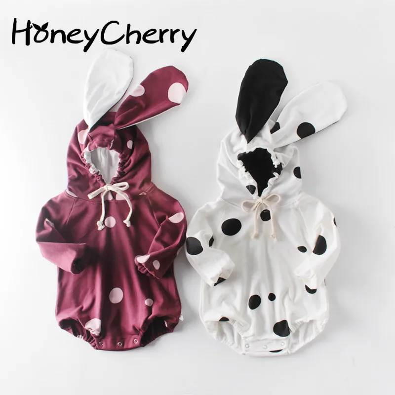 

Children's Autumn Dress Bodysuit Big Ears Dots Baby's Clothes Baby's Clothes Conjoined Hats Jumpsuits And Crawling Clothes