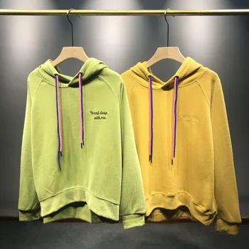 

Autumn Loose Hooded Women's Hoodies Vintage Yellow Ins Simple Top Letter Sweatshirt
