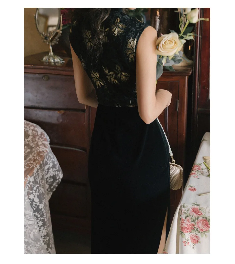 Осенний cheongsam костюм из двух частей китайское банкетное Платье женское длинное элегантное платье+ накидка пальто осенние и зимние винтажные комплекты