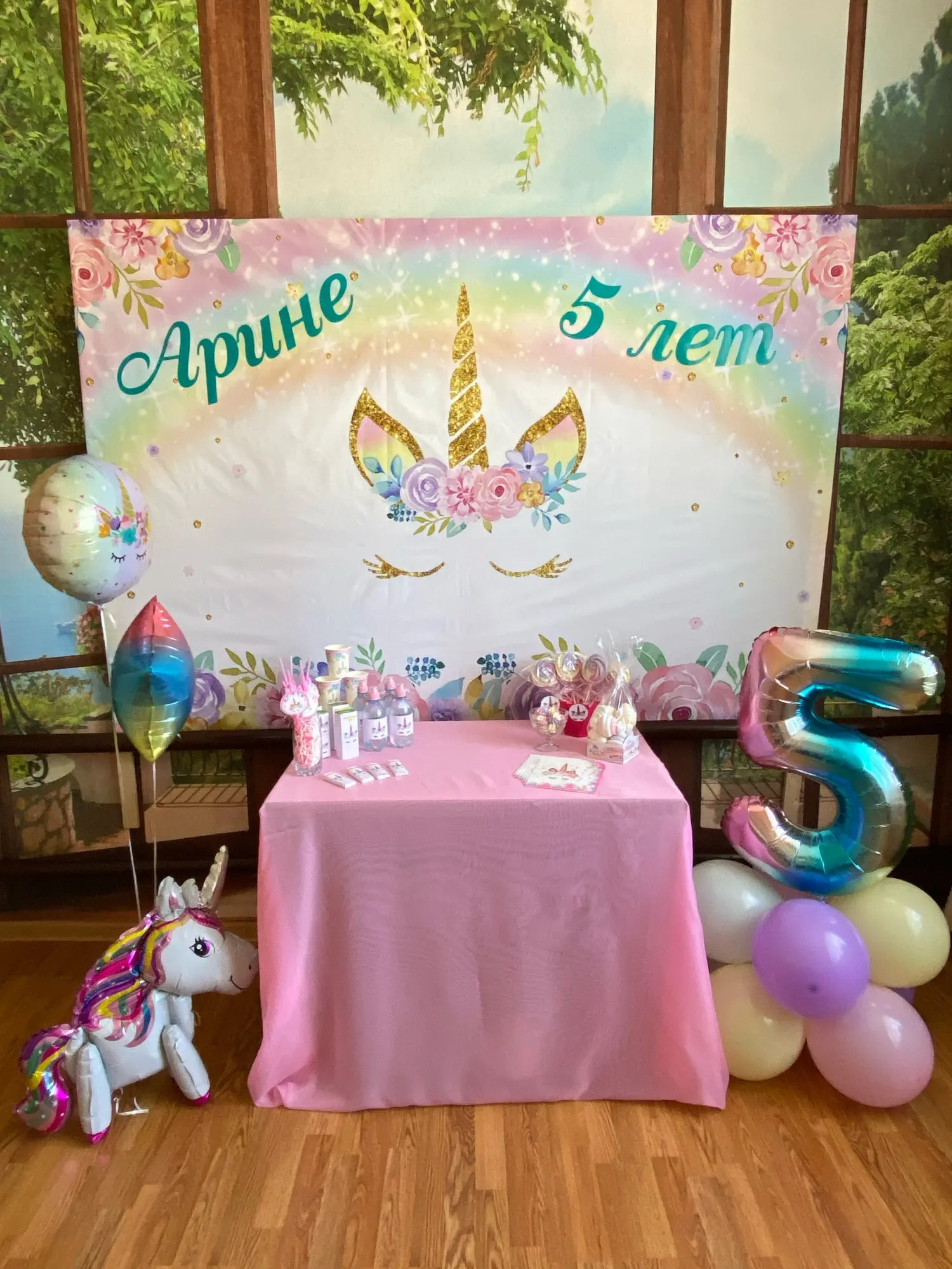 Unicorn Rainbow Happy Birthday Party Backdrop Flower Gold Glitter Unicorn Baby Shower Girl First Birthday Photography Background photo backdrop