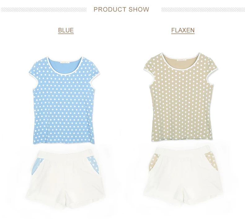 Summer Pyjamas Women Polka Dot Sleepwear Suit Casual Pajama Sets 95%cotton Homedress Set  Short Sleeveles Elastic Waist