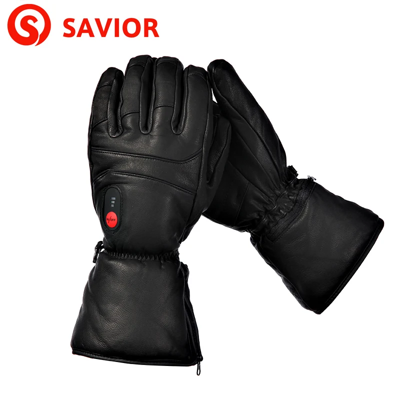 SAVIOR S-06 Winter Outdoor Sports Genuine Leather Sheepskin Electric heating Gloves Motorcycle Gloves Hiking Gloves waterproof