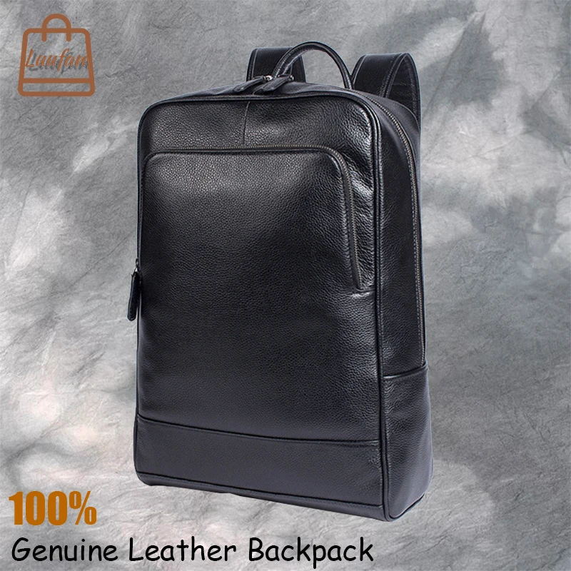 

Luufan Black Leather Backpack For School Soft Cowskin Laptop Backpack Men Male Daily Commuting Bagpack Computer PC School Bags