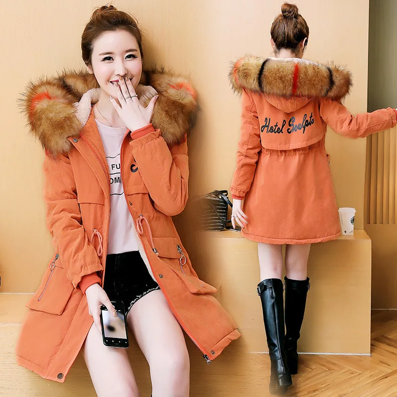 

Winter Cotton-padded Jacket Women's 2019 Winter New Style Korean-style Mid-length Slim Fit Cotton Coat Large Fur Collar Cotton O