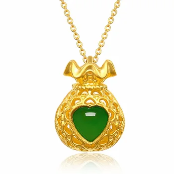 

Chinese Natural Green Jade Pendant Purse 925 Silver Necklace Carved Fashion Charm Jewelry Accessories Amulet for Men Women Gifts
