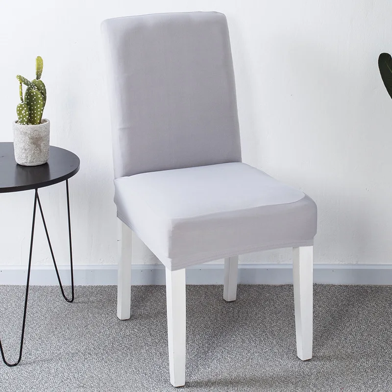 Однотонные чехлы на стулья для столовой из лайкры и спандекса, растягивающиеся белые чехлы на стулья, съемные чехлы на стулья для кухни и ресторана - Цвет: Silver Gray