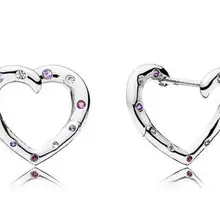Подлинные 925 пробы серебряные серьги-гвоздики в виде яркого сердца с фиолетовыми кристаллами для женщин, свадебный подарок, хорошее ювелирное изделие