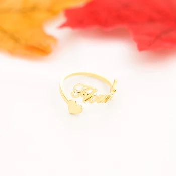 

Adjustable Personalized Heart Name Ring For Women Stainless Steel Custom Cursive Letters Birthday Wedding Rings Men Jewelry BFF