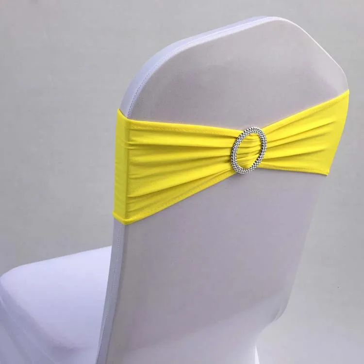 Yellow 100 шт стрейч спандекс стул из лайкры Sash полосы со сменными круглыми пряжками эластичный Банкетный бант для спинки стула для отеля Декор для свадебного оформления - Цвет: Yellow