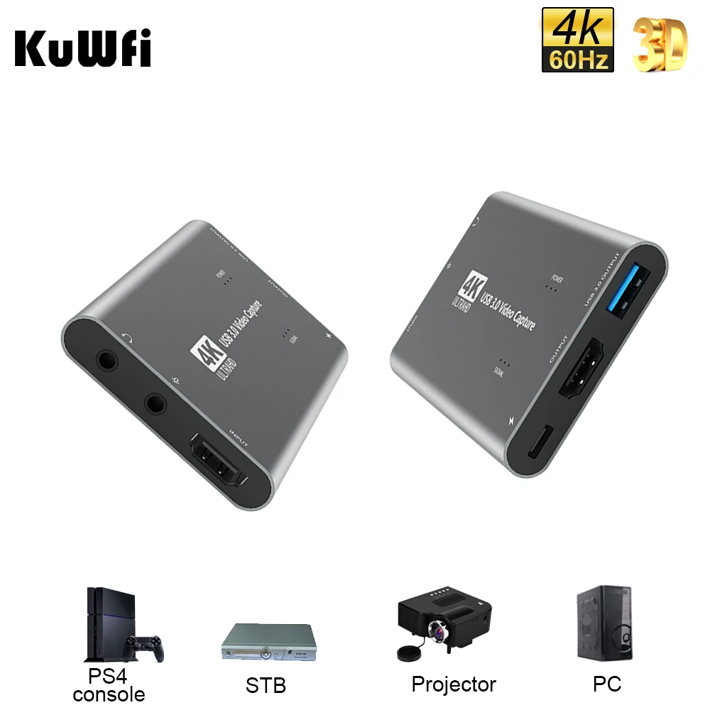 KuWFi 4K Video Capture Card 1080p 60fps HD-MI to USB 3.0 Audio Capture For  Live Streaming For Xbox One PS4 Game Capture Switch
