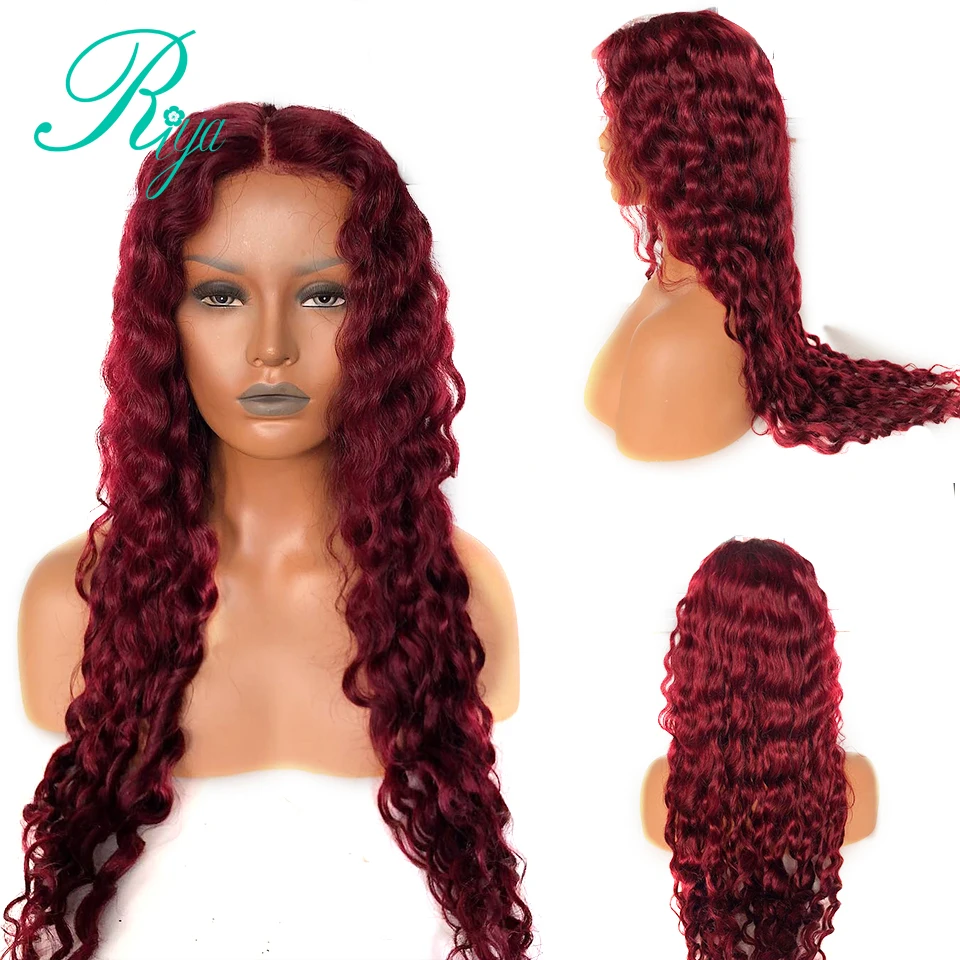 

13X6 Deep Part Invisible Red Burgundy 99J Color Curly Lace Front Human Hair Wigs Closure PrePlucked Lace Wig Brazilian Remy Hair