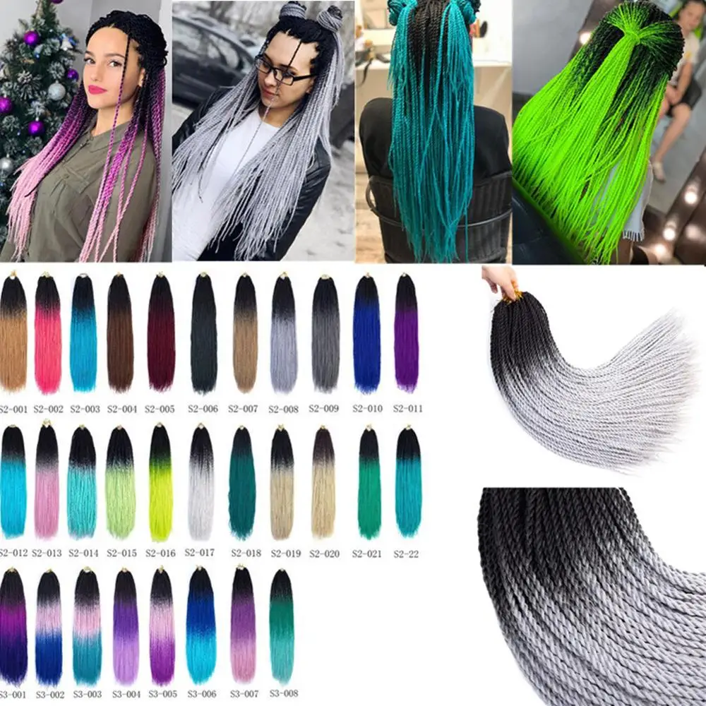 Pervado Hair 24" 20 Root Synthetic Senegalese Twist Braids Hair Extensions Rainbow Ombre Grey Crochet Braiding Pre-Twisted