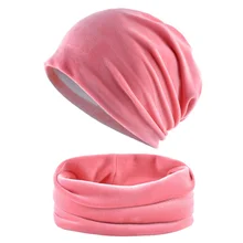Сплошной цвет наборы шарф шапка женская шапочка теплый бархат капот зимние шапки для женщин тюрбан шапка дамы шарфы теплые шапки с горловиной