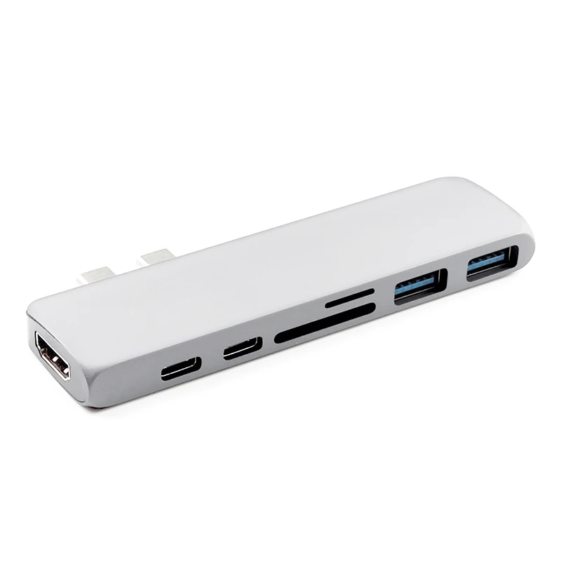 Thunderbolt 3 концентратор Dual type C к HDMI концентратор адаптер USB 3,0 type-C зарядный порт мультипликатор концентратор USB 3,1 разветвитель Thunderbolt 3 хаб - Цвет: Silver