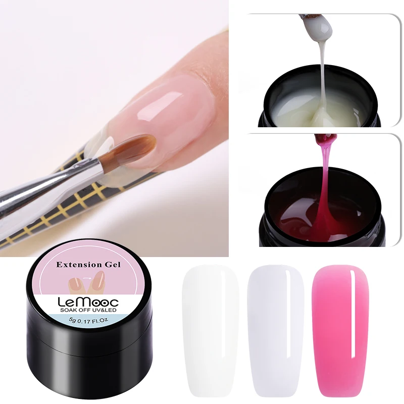 

LEMOOC 5ml UV Builder Extension Gel Nail Art Natural Pink Clear White Color Extend Nail Gel 5g Finger Extension Nail Crystals Ge