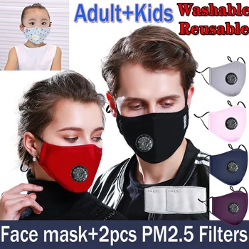 

Mascarillas Reusable Face Mask Cotton Washable Mouth Mask Anti-Dust,Flu Respirator Breathing Valve maska 2 filter kids Maschera