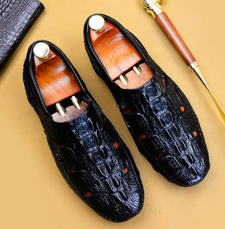 

Peas Shoes Men 2019 Summer New Octopus Driving Loafers Business Man Crocodile Print Moccasins Casual Shoes